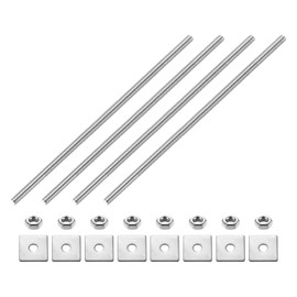 sourcing map 4Pcs Fully Threaded Rod, M4 x 180mm 304 Stainless Steel Fully Threaded Studs with Nuts and Washers for Clamps, Hangers and U-Bolts, Silver