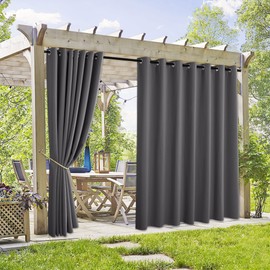 RYB HOME Extra Wide Outdoor Curtains 2 Panels - UV Protect Waterproof Privacy Outside Curtains for Patio Gazebo Balcony Lanai Pavilion Pergola Deck, Wide 105 x Long 96 inches, Grey