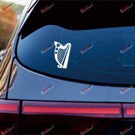 Irish Celtic Harp Decal Sticker Vinyl Ireland Shamrock - 2 Pack White, 4 Inches - for Car Laptop Window