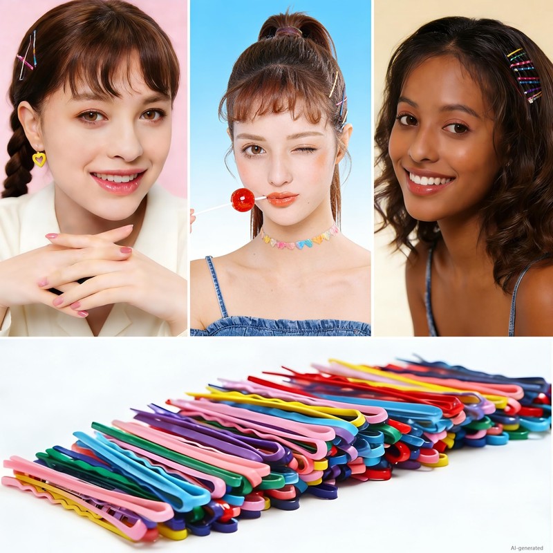 Multi-Color Bobby Pins, 2.2" Colorful cute Hair Clip Pins for