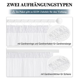 PONY DANCE Voile Curtains with Ruffle Tape, Set of 1, H 245 x W 200 cm, Long Transparent Curtain and Curtains for Living Room & Bedroom, Decorative Curtain, White, Modern