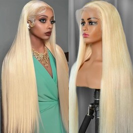 SWOTHEW 34 Inch 613 13x6 Lace Front Wig Human Hair 200% Density Straighte Blonde Wig Human Hair 613 HD Lace Frontal Wigs Pre Plucked with Baby Hair for Black Women