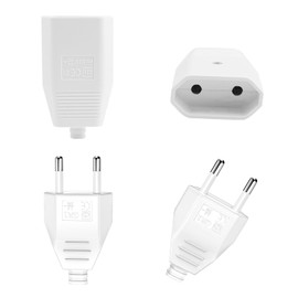 Powice Pack of 4 Euro Plug Flat, Euro Plug Flat, Euro Coupling, Plug 250 V, 2.5 A Plug 2 Pin, Euro Female Flat, European Flat Plug, Power Plug, Schuko Plug European Plug (White)