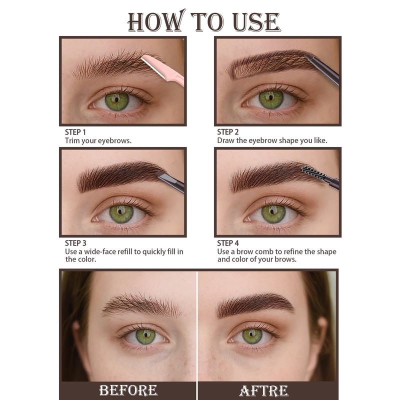 Berinist Waterproof Eyebrow Pencils for Women, 6Pcs Double-ended Dark Brown