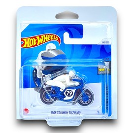 Hot Wheels 1966 Triumph Tiger 100 (Blue & White) 10/10 Factory Fresh - 2024-190/250 (Short Card) - includes a KLAS Car Keeper Protector Case - HTD43