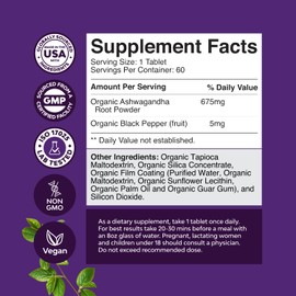 Natures Craft High Strength Organic Ashwagandha Supplements - Calm Mood Support Ashwagandha with Black Pepper for Enhanced Absorption - Vegan and Non-GMO (60 Tablets)