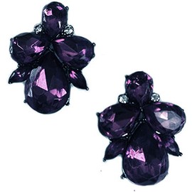 Art Deco Antique Retro Vintage Style Royal Dark Purple Amethyst Eggplant Rhinestone Bridal Bridesmaid Wedding Prom Cluster Earrings