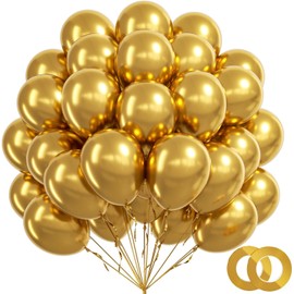 BAUANOOY 100pcs Metallic Gold Balloons 12 inch, Chrome Gold Balloons with Gold Ribbon for Birthday Graduation Engagement Wedding Party Decorations
