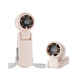 TriPole Portable Handheld Turbo Fan with LED Display, 4000mAh Rechargeable Battery Mini Travel Fan, Foldable for Desk & Neck, 3-IN-1 High Speed Personal Cooling Hand Fans for Outdoor Trip Beach, Beige