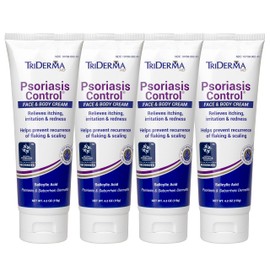 TriDerma Psoriasis Control Face & Body Cream - Maximum Strength 3% Salicylic Acid, AP4 Aloe Vera Gel, Urea Cream - Extra Moisturizing Treatment, No Cortisone or Coal Tar - FSA Eligible - 4.2 oz, 4Pack