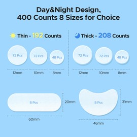 LitBear Pimple Patches for Face, 400 Counts Day and Night Acne Patches, Hydrocolloid Patches for Covering Zit and Blemishes, Large Breakouts, 5 Sizes Thin & Thick Spot Dots Stickers for Chin, Forehead