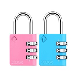 Zarker XD35 Combination Lock, 3-Digit Padlock for School Gym Sports LockerLock, Fence, Toolbox, Case, Hasp Storage (2-Pack, Pink, Blue)
