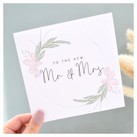 Wedding Greeting Card | Congratulations Mr & Mrs | Newly Married Couple | Husband Wife | Watercolour Texture | 148mm Square