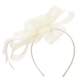 Women Fascinator Hat Flower Wedding Fascinator Headband Feather Flapper Bridal Headdress Headpieces Pillbox Hat Bowler Mini Top Hat Hair Clips Race Derby Ascot Hat for Evening Party Prom (beige)