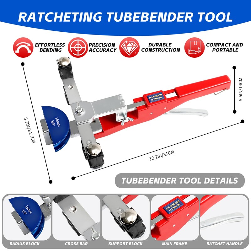 kuailebuy Tube Bender Kit, for 1/4"-7/8" O.D. 90° Forward/Reverse Bending