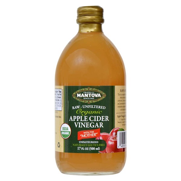 Mantova Raw Unfiltered Organic Apple Cider Vinegar with "The Mother" Cleansing Organic ACV With Natural Enzymes - 17 oz. Bottle