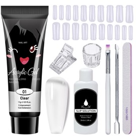 Poly Gel Nail Kit - Clear Builder Nail Gel Set - 15ml Nail Extension Set - Transparent Gel Extension Nail Kit with Slip Solution All In One Builder Gel for Nails Starter Kit DIY Manicure