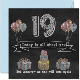 Stuff4 Funny 19th Birthday Cards for Men Women - Chalkboard - Happy Birthday Card for Nephew Daughter Son Sister Brother Granddaughter Niece Grandson Cousin 145mm x 145mm