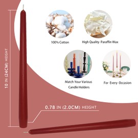 10 Inch Taper Candles Candle Sticks Handmade Unscented Set of 4 Smokeless Long Burning Twisted Candlesticks for Wedding Home Decoration Yoga(Red)