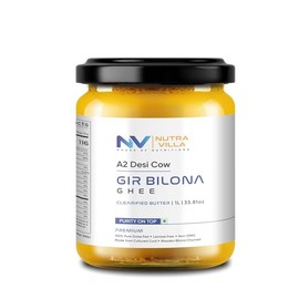 Nutravilla A2 Gir Cow Ghee Organic Grassfed Homemade Pure Gir Cow Ghee | Jar Of 1 Liter | 33.8 fl Oz | Handcrafted By Farmers With Traditional Bilona Method