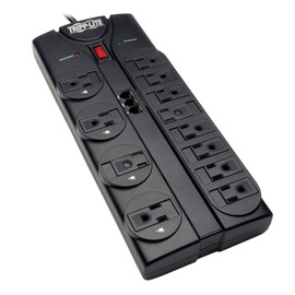 Tripp Lite 12 Outlet Surge Protector Power Strip, 8ft Cord, Right-Angle Plug, Tel/Modem Protection, RJ11, $150,000 Insurance (TLP1208TEL), Black