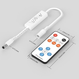 GINGSOW 13Keys LED Dimmer, Wireless RF Remote Control and 3Keys Receiver with DC Jack RF Dimmer with Timer Function for DC12V-24V Single Color COB/3528/2835/5050 LED Strip Lights