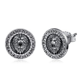925 Sterling Silver Stud Earrings for Women Men Wolf Lion Dragon Animal Stud Earrings Flat Back Hypoallergenic, Sterling Silver, No Gemstone