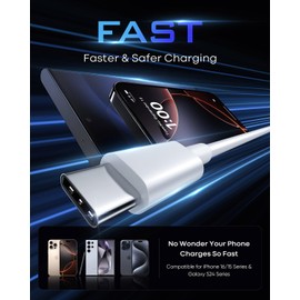 INPPYTON 25FT USB A to USB C Fast Charging Cable [Extra Long, TPE Durable] Type A to C Charger Cord for USB-C Phone, Tablet, Galaxy, Camera, and Other USB-C Device - White