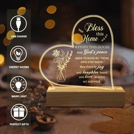 Hiipeenow House Warming Gifts New Home, House Blessing Acrylic Engraved Night Light 15*19CM Christian Present, First Home New Apartment House Gifts for Women Men Couple New Homeowner Friend Coworker