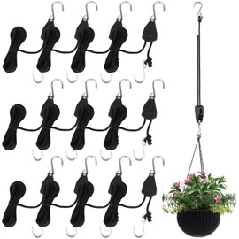12-Pack 1/8" Adjustable Rope Hanger, Heavy Duty Retractable Ratchet Tie Down Strap with Reinforced Gear, Pulley System for Hanging Plants Grow Light and Tie-Downs for Various Purposes