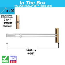 TOGGLER SNAPTOGGLE BB Toggle Anchor, Zinc-Plated Steel Channel, Made in US, 3/8" to 3-5/8" Grip Range, for 1/4"-20 UNC Fastener Size (Pack of 100)