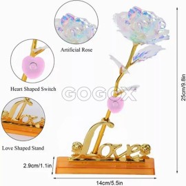 GOGOX Rosa Flor Artificiales Luz Led+base+bolsa Amiga Novia Regalo