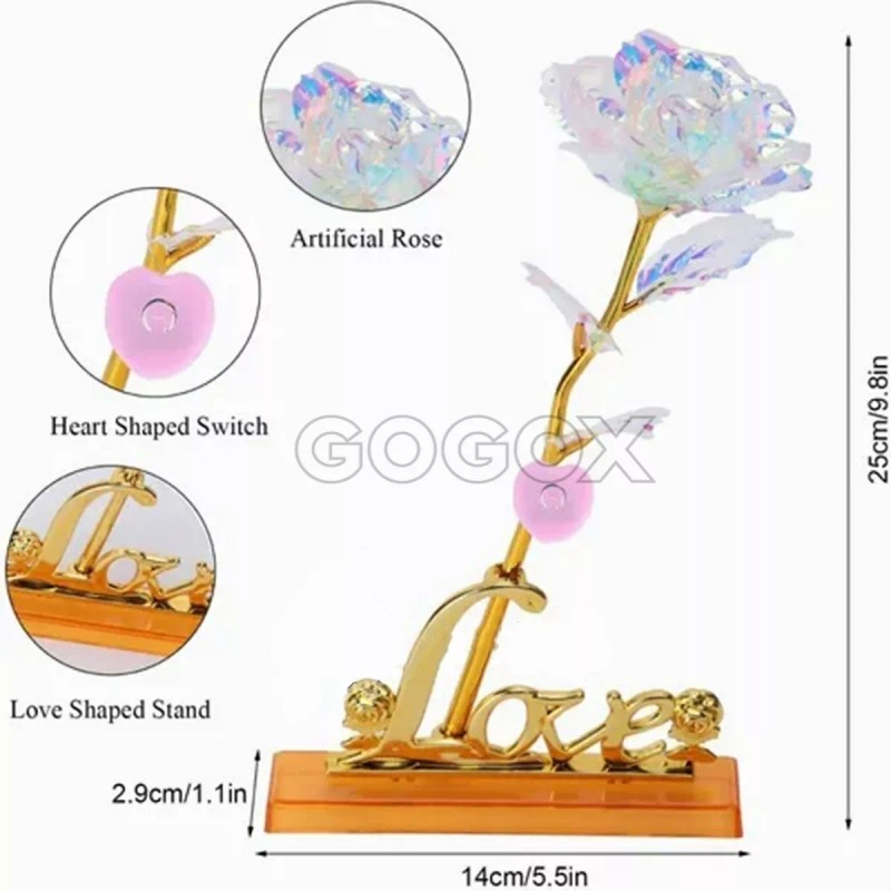 GOGOX Rosa Flor Artificiales Luz Led+base+bolsa Amiga Novia Regalo