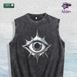 Chrome Eye Graphic Washed Vest US Warehouse 3 Colors Cotton TankSize: S, Color: Apricot color
