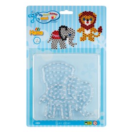Hama Perlen 8107 Pin Plates Set of 2 for Maxi Iron-On Beads with Diameter 10 mm, Lion and Elephant Motifs in Transparent, Creative Craft Fun for Children and Teenagers