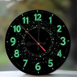 Green Luminous Clock Wall Decor Sparkling Glitter 10-Inch Wooden Wall Clock, Silent Movement, Battery Operated (AA Batteries Not Included), Artistic Home Decor, Perfect for Home Accents