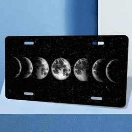 Moon Phase License Plate Moon License Plate Funny Night Starry Sky for Car Decoration Vanity Tag Stainless Steel License Plate Frame Fits Any Standard Us Holder 6.2x12.2 for Women Men