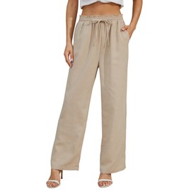 Fourindo Women's Wide Leg Pant High Waist Palazzo Pant Spring Flowy Summer Trousers with Pocket Summer Outfits 2024 Trendy Khaki