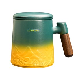 LGHHOMW Tea Cup with Infuser and Lid,15 Ornces Gradient Orange Ceramic Tea Mug, Abstract Tea Cup,Tea Steeper Mug Gift Pack for friend, Parent,Teacher,etc