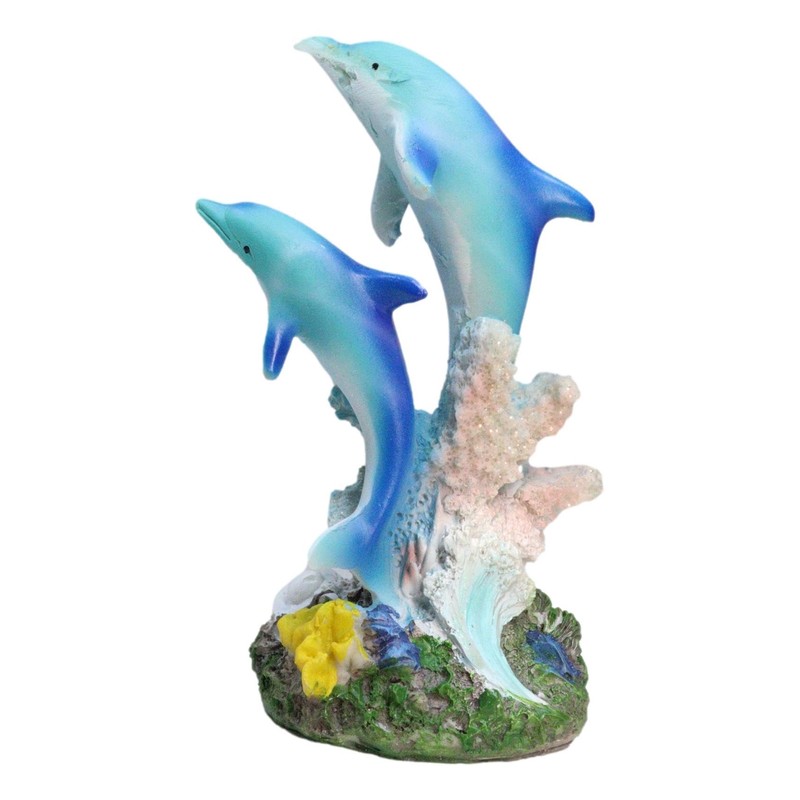 Ebros Sea World 2本のボトルノーズイルカ 水泳 コーラルリーフ 像 高さ5.5インチ 海洋 海洋