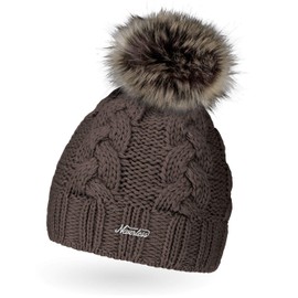 Neverless Women's Knitted Beanie, Fur, Pom Pom, for Winter -