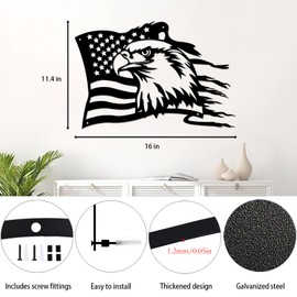 lyyochinn American Bald Eagle Metal Wall Art, American Flag Wall Decor for Fourth of July Independence Day, Patriotic Decoration for Outdoor Garage Living Room Father's Day Present.(16 in x 11.4 in)