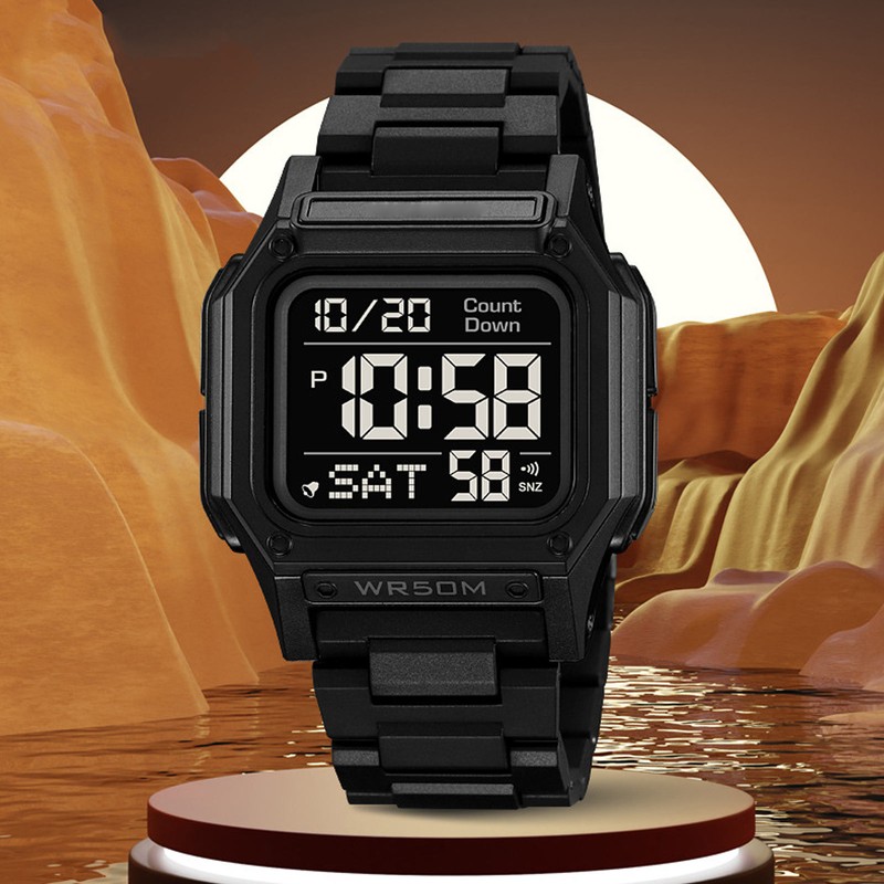 Digital Watch 50m Waterproof Backlit Display Electronic Watch with Alarm