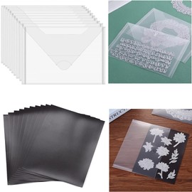 Large Dies and Stamps Storage Pockets 10 Pack Transparent Plastic Storage Envelopes & 10 Pack Soft Rubber Magnetic Sheets for Stamping Die Cuts DIY Scrapbooking Paper Card Craft Organizer Holder