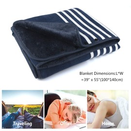 forestfish Fleece Wearable Blanket, Plaid Lap Blanket Comfy Poncho Throw with Buttons for Bed Sofa Office, Blue-White