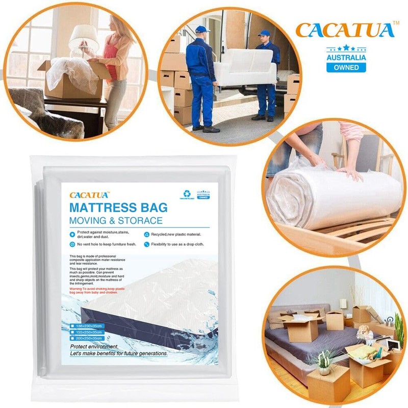 CACATUA Mattress Bag, Queen Clear Plastic Mattress Cover for Moving