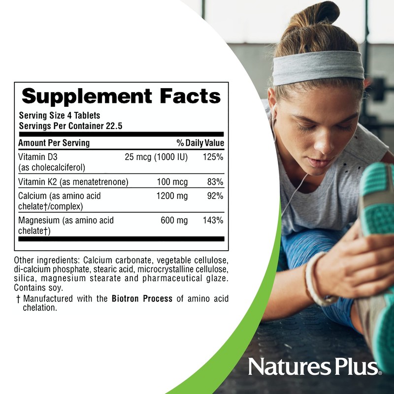NaturesPlus Calcium/Magnesium/Vitamin D3 with Vitamin K2 - Supports Bone &