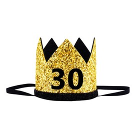 JUTTIRA 30th Birthday Crown Hat Gold Black Sequin Party Crown, Happy 30 Years Old Bday Decorations Thirty Cap Party Outfit Gifts Photo Booth Props Supplies Ideal Him Her Men Women Party Favors Decors