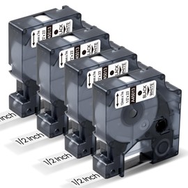 Colorty 4-Pack Compatible for Dymo D1 Label Tape 45013 1/2 in x 23 ft, 12mm Label Maker Refill a45013 S0720530 for LabelManager 210D 260P 280 360D 420P 220P 260P 500TS 450DUO Black on White