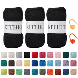 KITHED Cotton Yarn，10.5oz，526yard，3 Pack ，Soft Yarn for Crocheting and Knitting (04 Black)